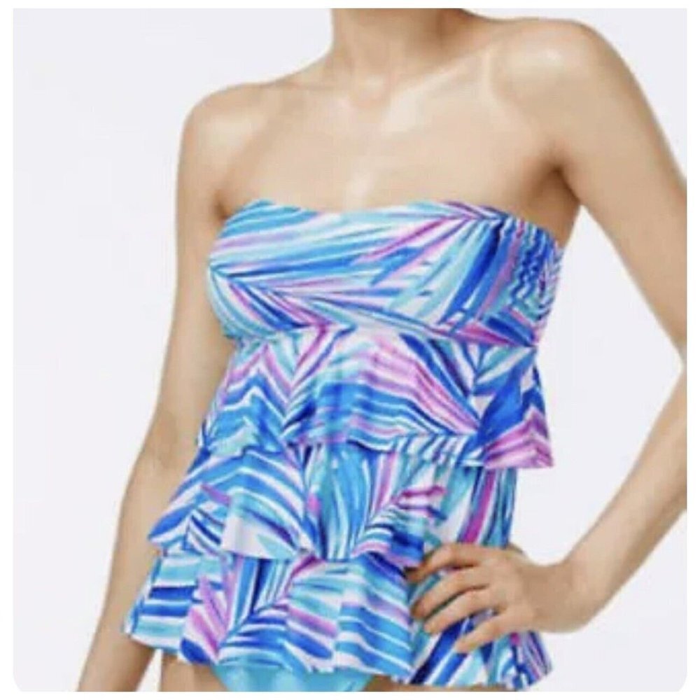 NWT Island Escape Bali Breeze Tiered Tankini Top Size 6 Blue Purple White Small